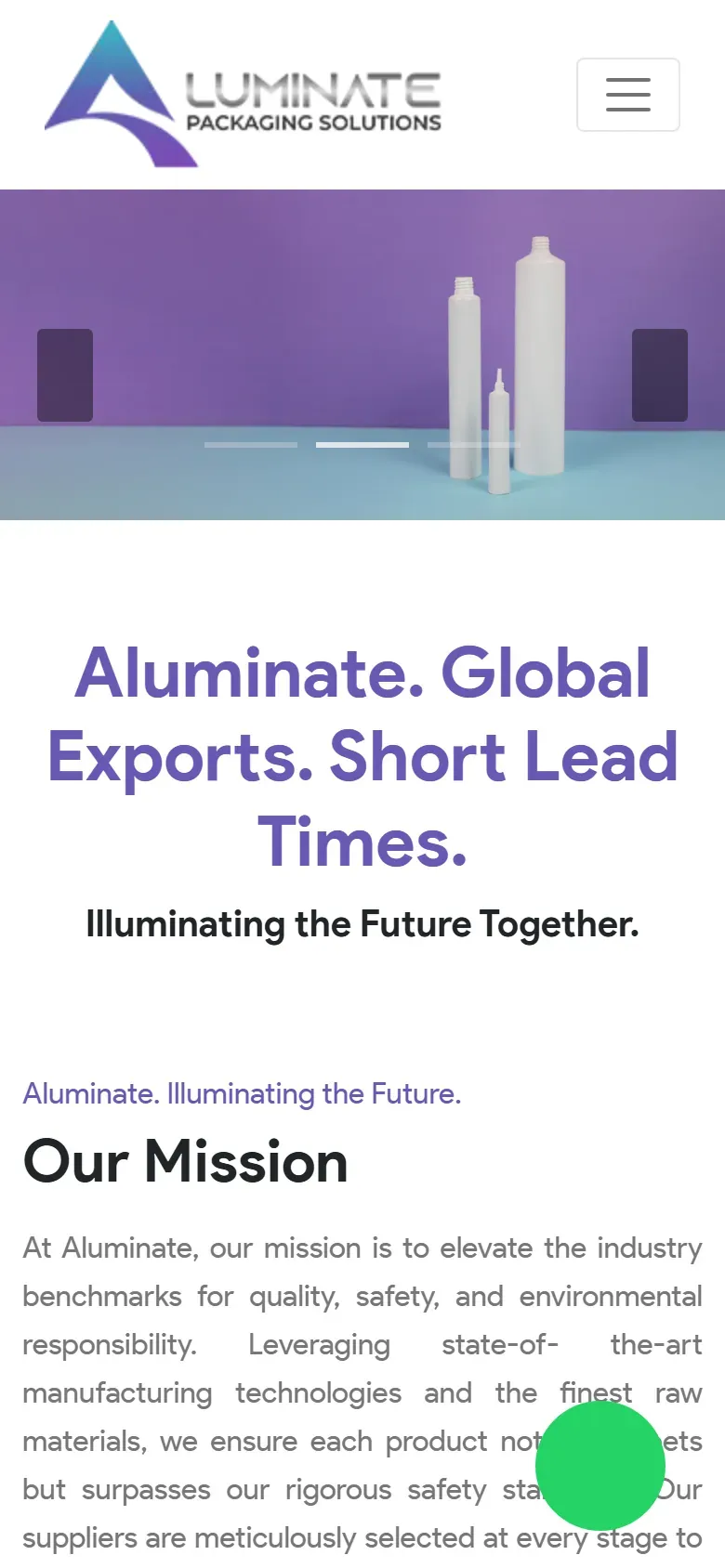 Aluminate Packaging Solutions website on a phone