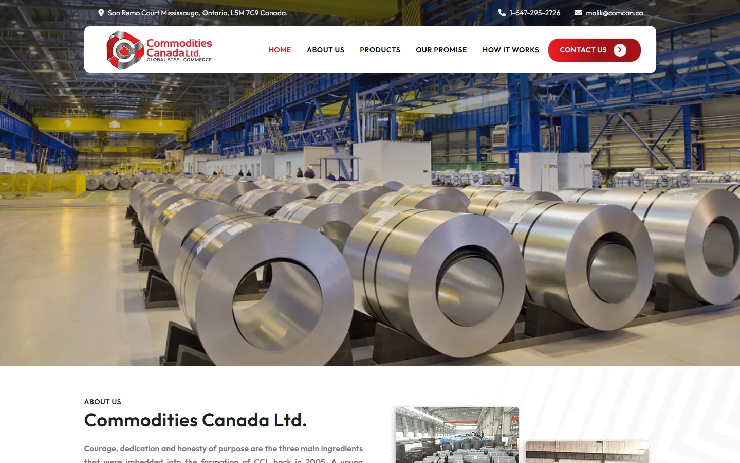 Commodities Canada Ltd. website home page on desktop