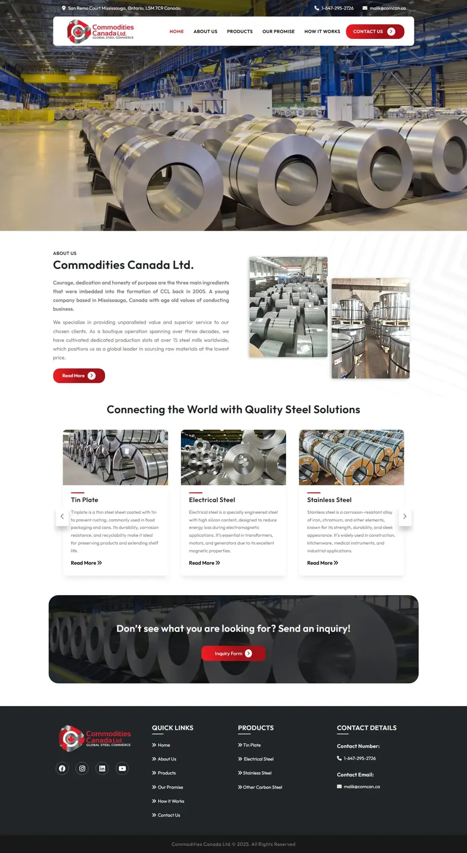 Full Commodities Canada Ltd. home page on desktop, top to bottom
