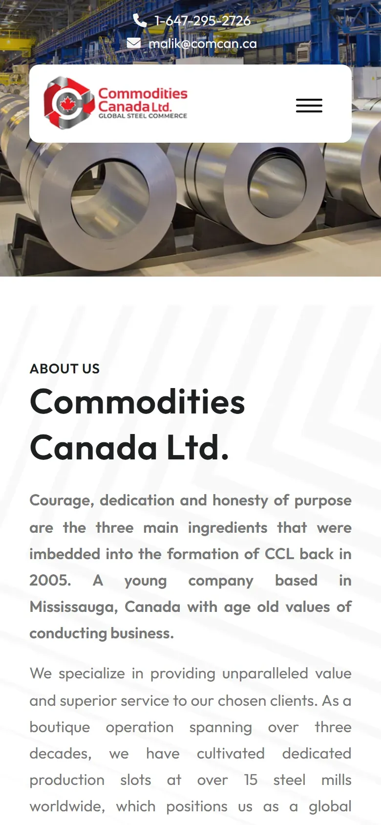 Commodities Canada Ltd. website on a phone