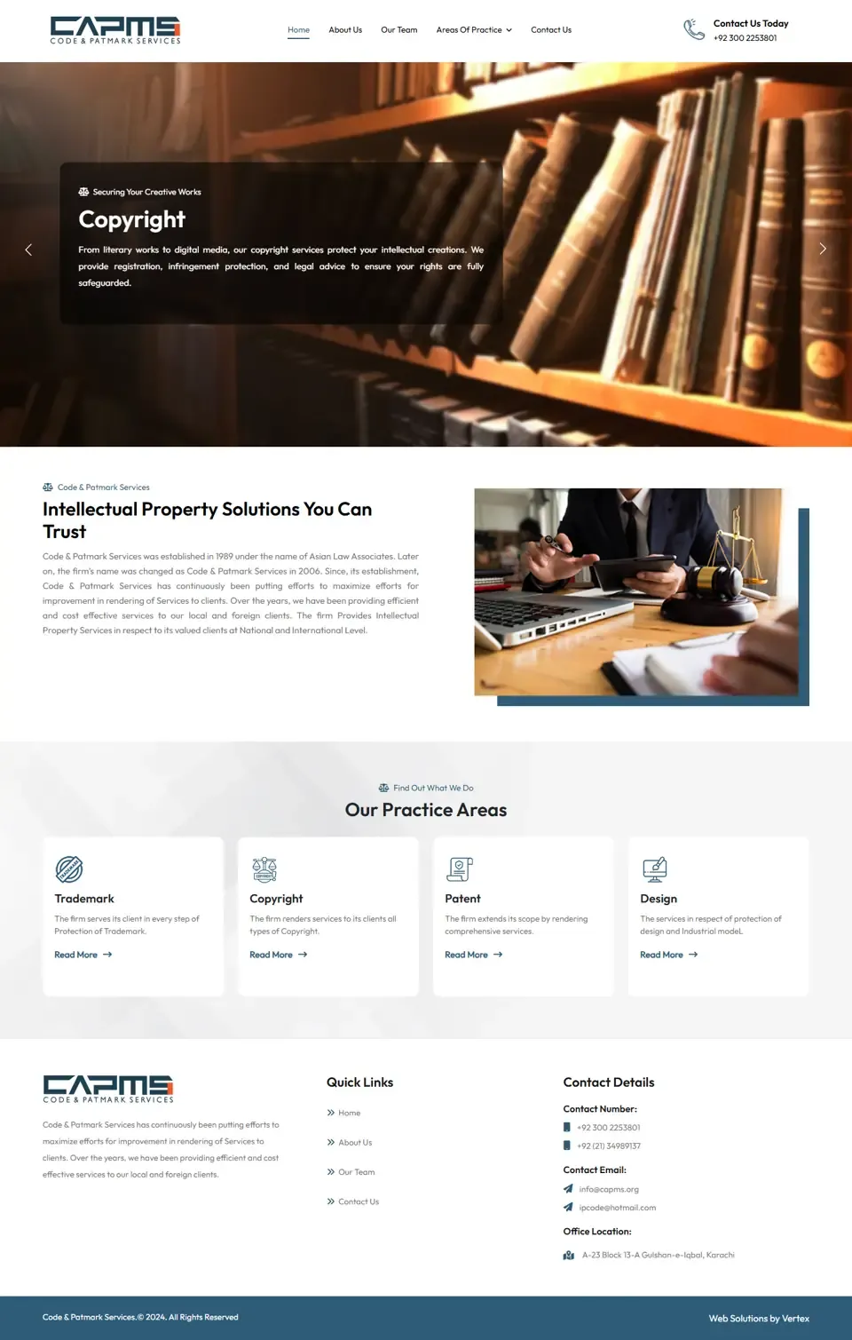 Full Code & Patmark Services (CAPMS) home page on desktop, top to bottom