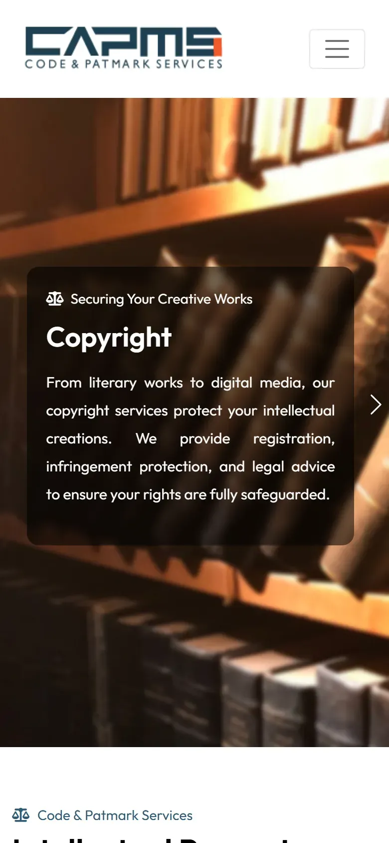 Code & Patmark Services (CAPMS) website on a phone