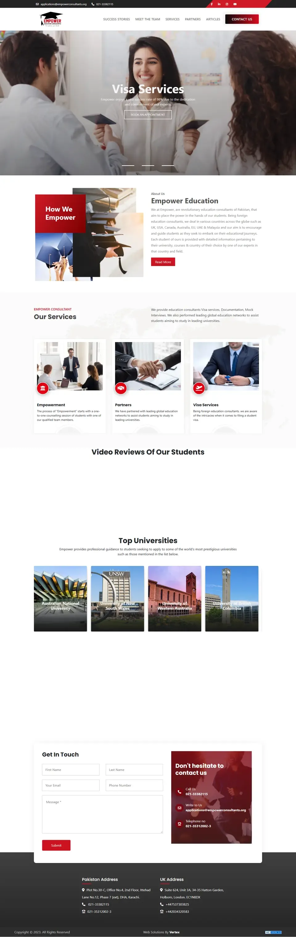 Full Empower Education Consultants home page on desktop, top to bottom