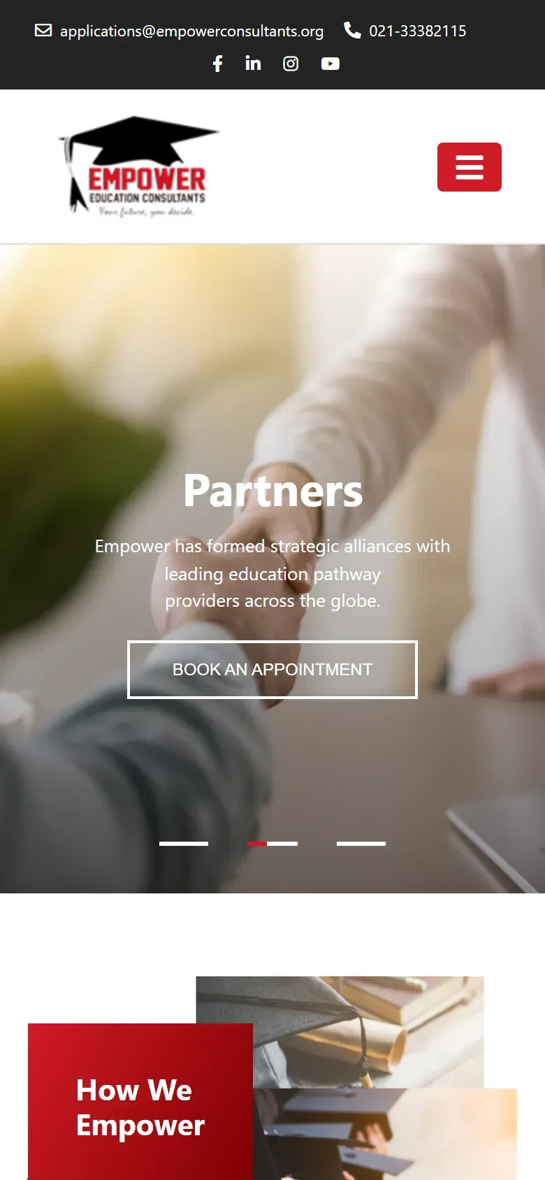 Empower Education Consultants website on a phone