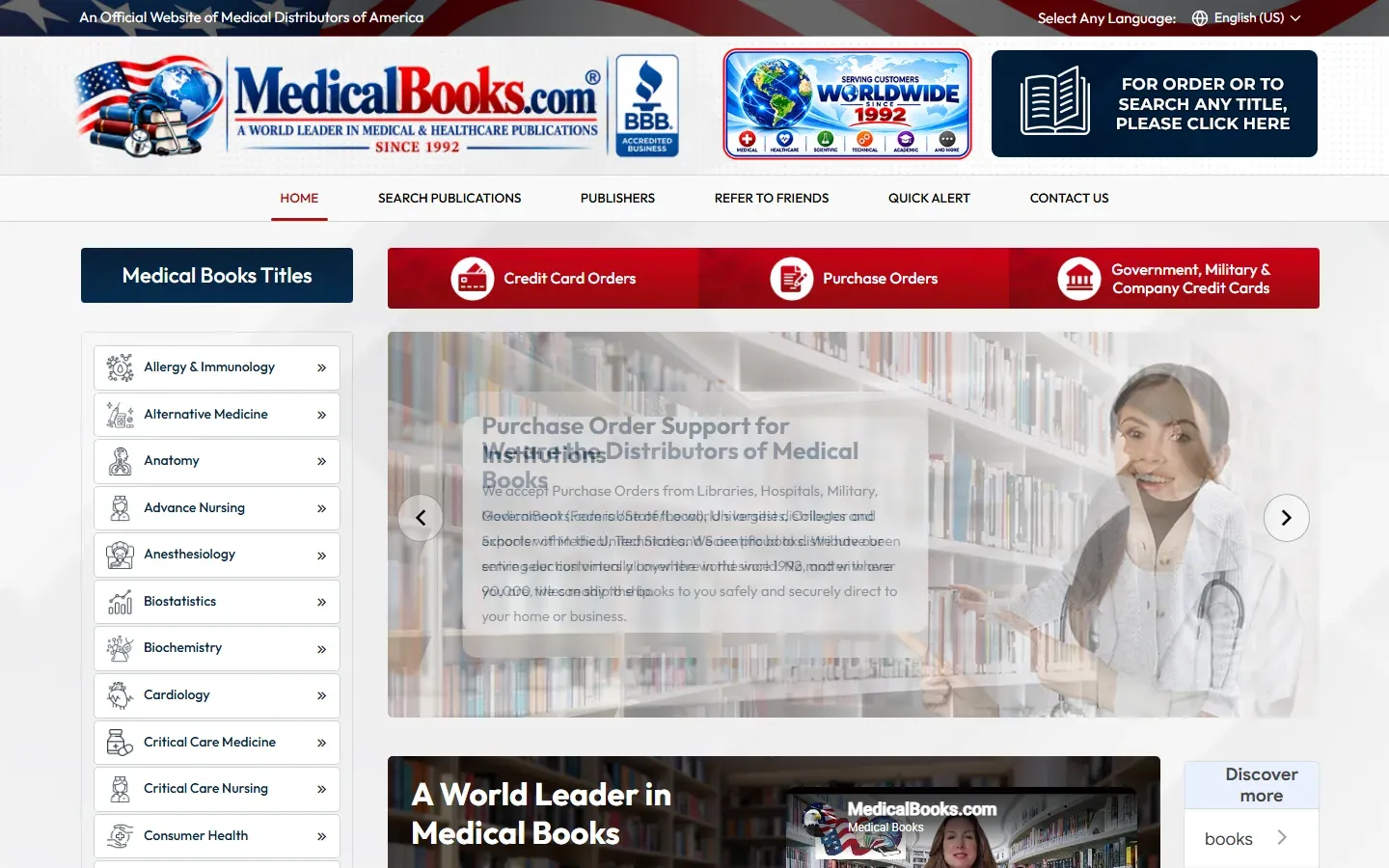 MedicalBooks.com (Medical Distributors of America) website home page