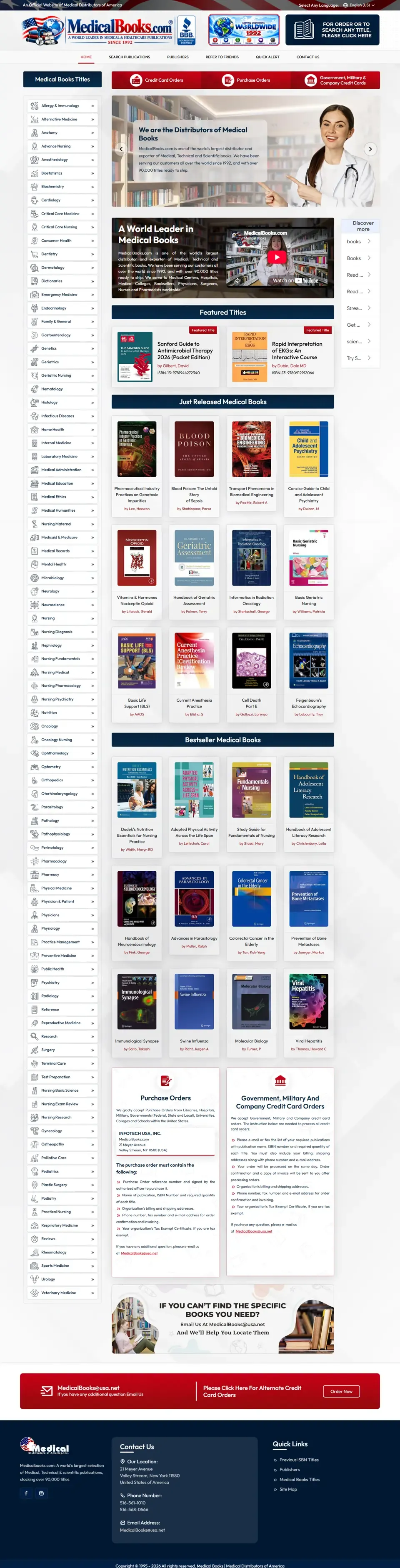 Full MedicalBooks.com (Medical Distributors of America) home page on desktop, top to bottom