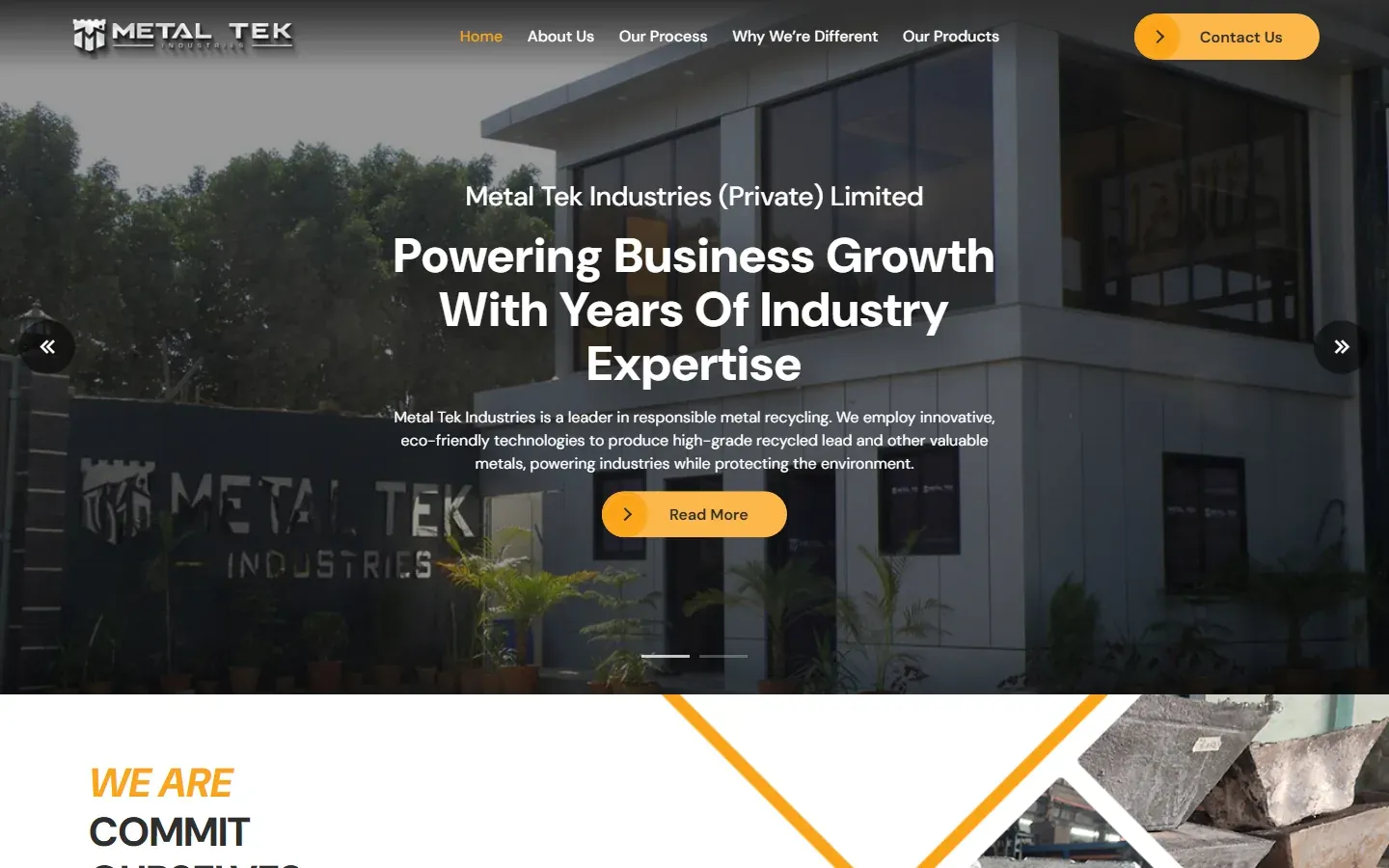 Metal Tek Industries (Private) Limited website home page on desktop