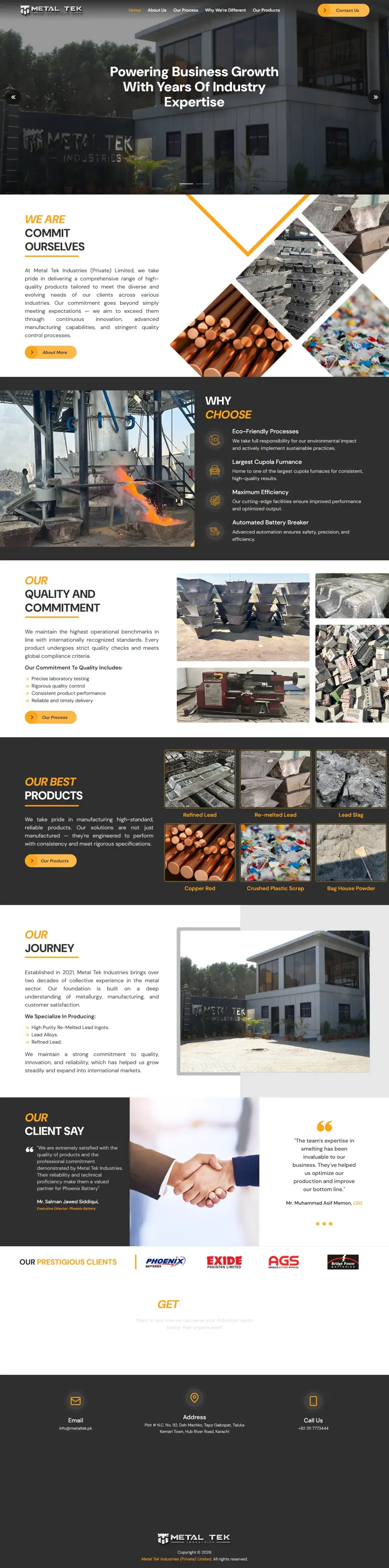 Full Metal Tek Industries (Private) Limited home page on desktop, top to bottom
