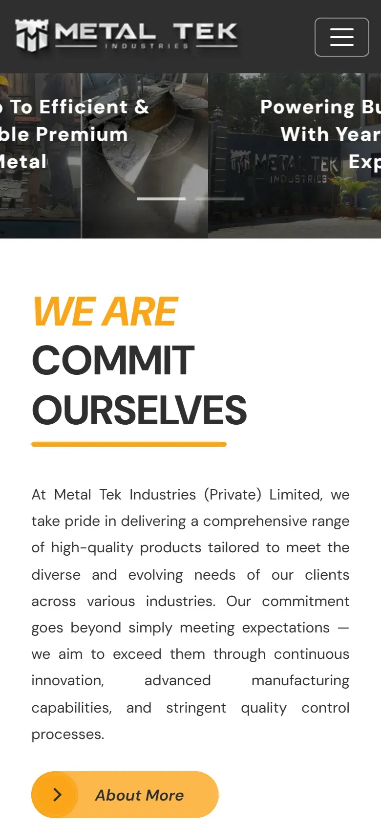 Metal Tek Industries (Private) Limited website on a phone