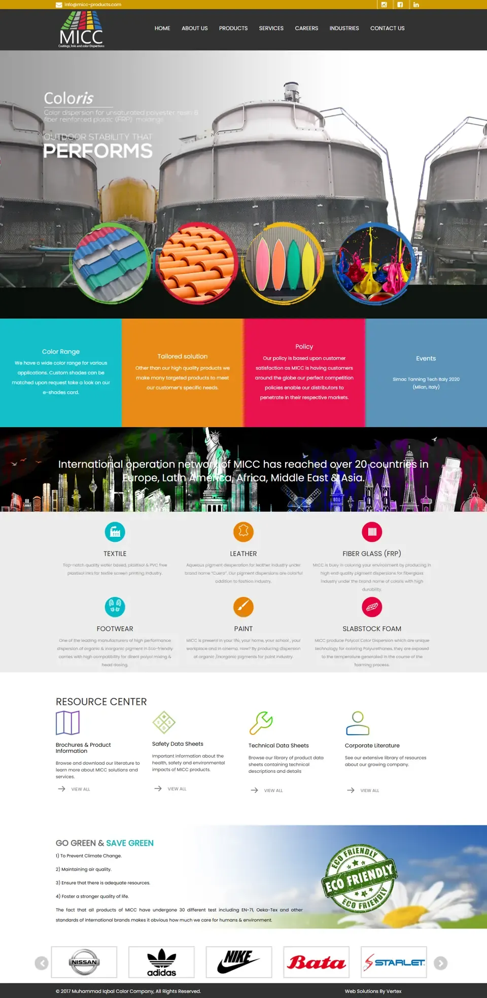 Full Muhammad Iqbal Color Company (MICC) home page on desktop, top to bottom