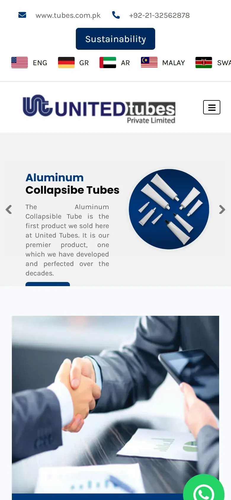 United Tubes (Private) Limited website on a phone